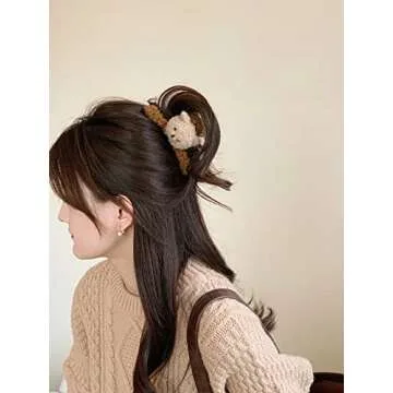 Adorable 3 Pcs Plush Bear Hair Claw Clips for All Hair Types