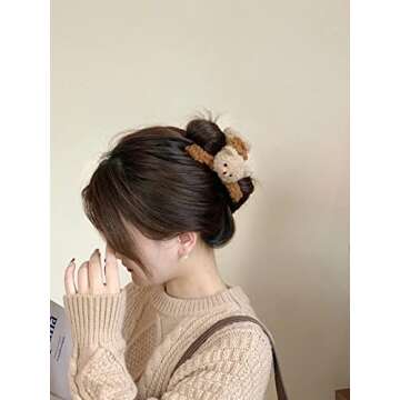 Adorable 3 Pcs Plush Bear Hair Claw Clips for All Hair Types
