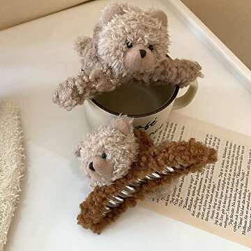 Adorable 3 Pcs Plush Bear Hair Claw Clips for All Hair Types