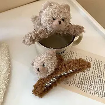 Adorable 3 Pcs Plush Bear Hair Claw Clips for All Hair Types