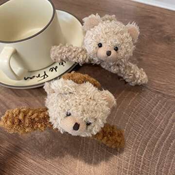 Adorable 3 Pcs Plush Bear Hair Claw Clips for All Hair Types