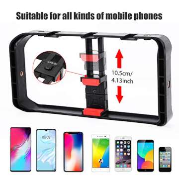Andoer Smartphone Video Rig Kit Including Smartphone Cage with 3 Cold Shoe Mounts + 2pcs Mini LED Vi...