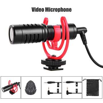 Andoer Smartphone Video Rig Kit Including Smartphone Cage with 3 Cold Shoe Mounts + 2pcs Mini LED Video Lights + Microphone with Shock Mount Wind Screen for Vlog Video Recording Live Streaming