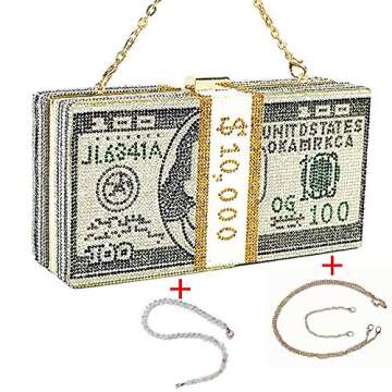 Luxury Fashion Women Crystal Money Evening Bag Clutch - Dollar Design