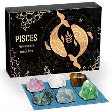Pisces Crystals Gift Set, Zodiac Signs Healing Crystals Birthstones with Horoscope Box Set Pisces As...