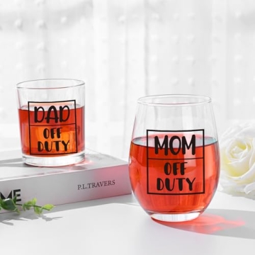 Futtumy New Parents Gifts for Couples, Mom & Dad Off Duty Stemless Wine Glass & Whiskey Glass, New Parents Gifts First Time Parents Gifts New Mom and Dad Gifts for Mother Day Father Day Christmas