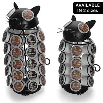 Made Easy Kit Carousel Coffee Pod Holder, Compatible with Keurig K-Pods K-Cups, Countertop Rack Storage Organizer, Metal Home and Kitchen Decor, Capsule Café Station Bar (Large, Black Cat)