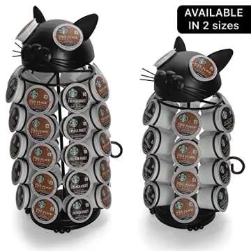 Made Easy Kit Carousel Coffee Pod Holder, Compatible with Keurig K-Pods K-Cups, Countertop Rack Storage Organizer, Metal Home and Kitchen Decor, Capsule Café Station Bar (Large, Black Cat)