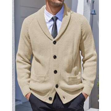 Karlywindow Men's Shawl Collar Cardigan Sweater - Chunky Knit with Pockets