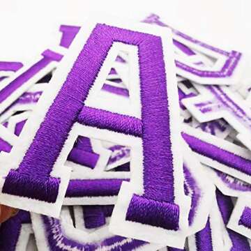 Letter Iron On Patches Sew On Appliques Name DIY Craft Badges with Ironed Adhesive Purple Embroidere...