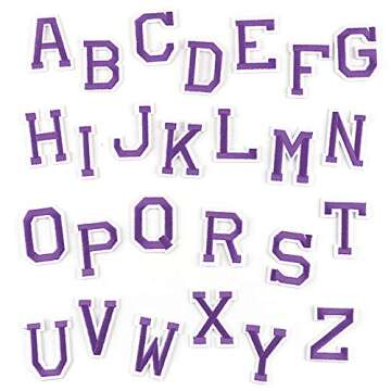 Letter Iron On Patches Sew On Appliques Name DIY Craft Badges with Ironed Adhesive Purple Embroidered Decorative Repair Patches for Shoes Hat Bag Clothing(26 PCS Alphabet Letters)