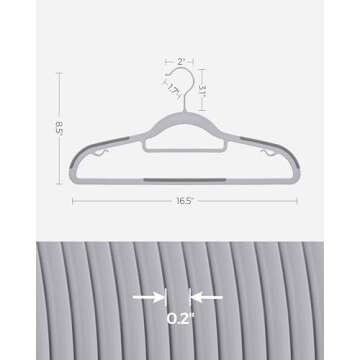 SONGMICS Pack of 50 Coat Hangers, Heavy-Duty Plastic Hangers, Non-Slip, Space-Saving Clothes Hangers, 0.2 Inches Slim, 16.5 Inches Wide, 360° Swivel Silver Hook, Light and Dark Gray UCRP20G50