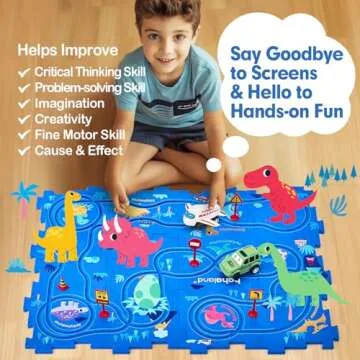 hahaland Puzzle Racer Kids Car Track Set - 5x5 Inches Larger Size of Each Puzzle Piece Toys for Ages 2-4 for Kids 3 Year Old Boy Toys Puzzle Track Car for 3-5 Valentine Gifts for Kids