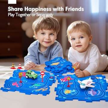hahaland Puzzle Racer Kids Car Track Set - 5x5 Inches Larger Size of Each Puzzle Piece Toys for Ages 2-4 for Kids 3 Year Old Boy Toys Puzzle Track Car for 3-5 Valentine Gifts for Kids