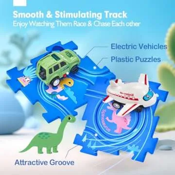 hahaland Puzzle Racer Kids Car Track Set - 5x5 Inches Larger Size of Each Puzzle Piece Toys for Ages 2-4 for Kids 3 Year Old Boy Toys Puzzle Track Car for 3-5 Valentine Gifts for Kids