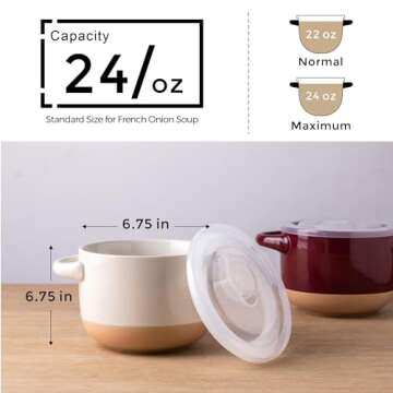 AmorArc 24 Ounces Soup Bowls with Large Handles and Lids, Stoneware Bowls Set of 4 for Soup, Cereal,...