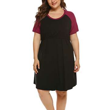 IN'VOLAND Women's Plus Size Maternity Nightgown Short Sleeve Sleepwear Maternity Nursing Nightgown (16W-24W) Black