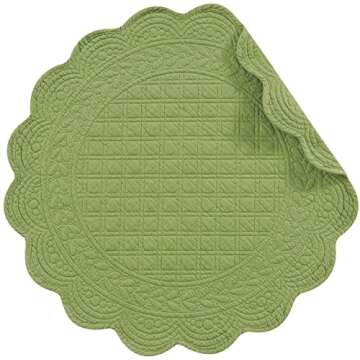 Set of 4 PCS,17" Round Quilted Placemats, Green - Stylish Table Decor