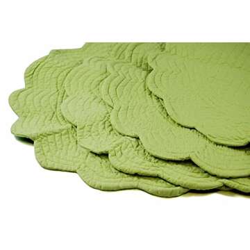 Set of 4 Green Round Quilted Placemats for Stylish Dining