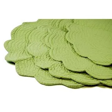 Set of 4 Green Round Quilted Placemats for Stylish Dining