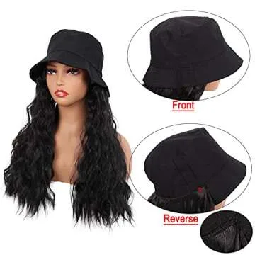 MapofBeauty 24 Inch Black Hat Wig for Women