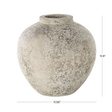 Deco 79 Ceramic Handmade Decorative Vase Antique Style Round Centerpiece Vase with Textured Distressing, Flower Vase for Home Decoration 12" x 12" x 12", Cream
