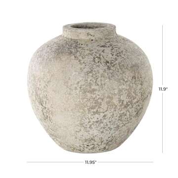 Deco 79 Ceramic Handmade Decorative Vase Antique Style Round Centerpiece Vase with Textured Distressing, Flower Vase for Home Decoration 12" x 12" x 12", Cream