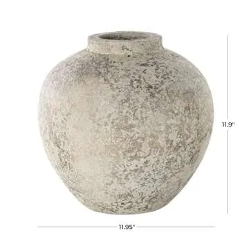 Deco 79 Ceramic Handmade Decorative Vase Antique Style Round Centerpiece Vase with Textured Distressing, Flower Vase for Home Decoration 12" x 12" x 12", Cream