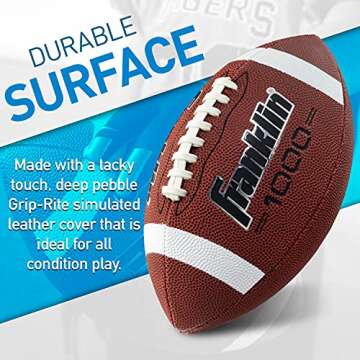 Franklin Sports Grip-Rite Junior Football — Fun Youth-Size Synthetic Leather Football for Kids’ ...