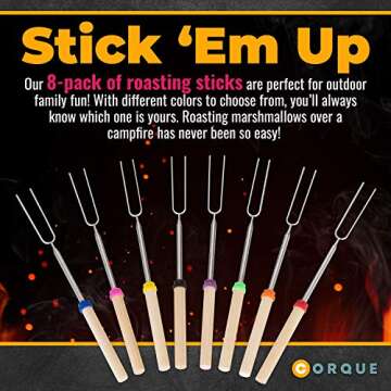 CORQUE Marshmallow Roasting Sticks, Smores Sticks, Extendable, Camping Skewer for Fire Pit, Wooden H...