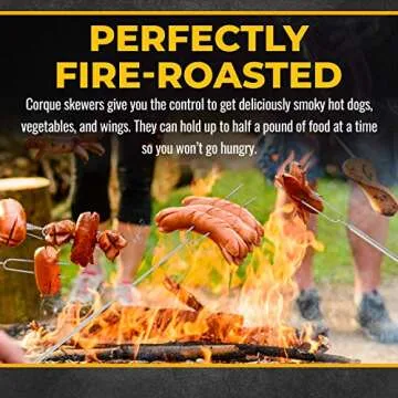 CORQUE Marshmallow Roasting Sticks, Smores Sticks, Extendable, Camping Skewer for Fire Pit, Wooden Handle, 32inch Metal for BBQ Hotdog, Cooking, Campfires, Bonfires, Set of 8