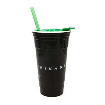 Silver Buffalo Friends Central Perk Logo Plastic Tumbler with Lid and Straw, 32 Ounces