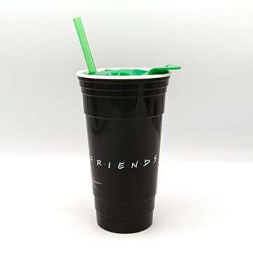 Silver Buffalo Friends Central Perk Logo Plastic Tumbler with Lid and Straw, 32 Ounces