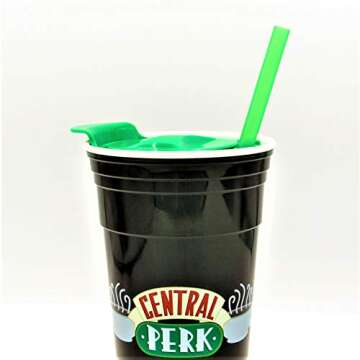 Silver Buffalo Friends Central Perk Logo Plastic Tumbler with Lid and Straw, 32 Ounces