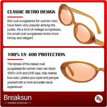 Breaksun Retro Oval Sunglasses - Vintage 90s Style Shades