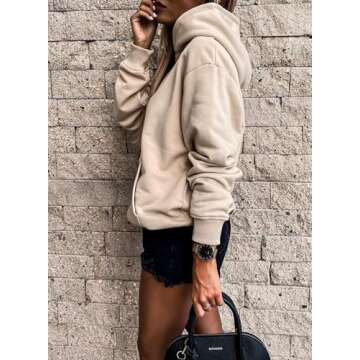 SHEWIN Women's Casual Fleece Hooded Pullover Hoodie for Fall Fashion 2024, Apricot, US 12-14 (L)