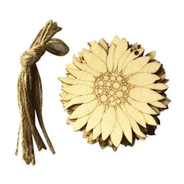 Healifty 10pcs Wood Slices Unfinished Wood Cutouts Shapes Pieces Sun Crafts Confetti Ornaments DIY Pendants with Hemp Rope for Wedding Table Scatter Decorations