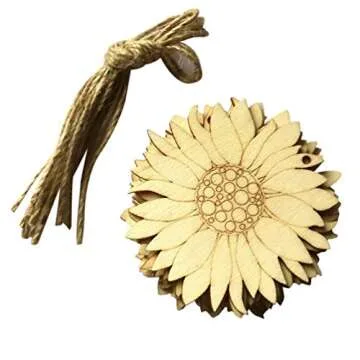 Healifty 10pcs Wood Slices Unfinished Wood Cutouts Shapes Pieces Sun Crafts Confetti Ornaments DIY Pendants with Hemp Rope for Wedding Table Scatter Decorations