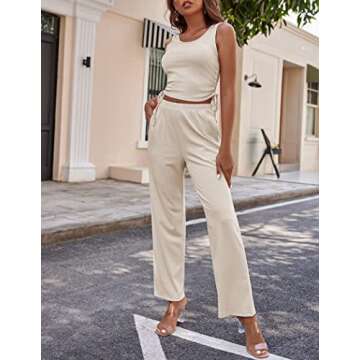 Ekouaer Women's 3 Piece Knit Lounge Set Pajama Long Sleeve Cardigan Sleeveless Top Pants SweatsuitCreamMedium