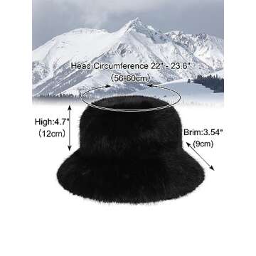 LA CARRIE Women's Fuzzy Wide Brim Faux Fur Bucket Hat Winter Warmer Fisherman Cap(Black)