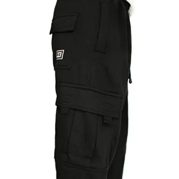 DREAM USA Men's Heavyweight Fleece Cargo Sweatpants, Black, Black, Size X-Large