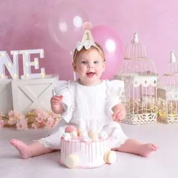 Ereniko Boho 1st Birthday Hat Decorations for Baby Girls Boys Handmade Natural Outfit First Birthday Party Hat Pink