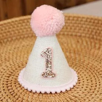 Ereniko Boho 1st Birthday Hat Decorations for Baby Girls Boys Handmade Natural Outfit First Birthday Party Hat Pink