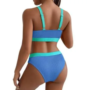 Lilosy High Waisted Tummy Control Bikini Ribbed Sporty Brazilian Swimsuit Set Women Highwaisted Chee...