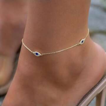 Rotnso Anklets for Women 14K Real Gold Plated Evil Eye Ankle Bracelets Trendy Waterproof Boho Chain ...
