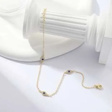 Rotnso Anklets for Women 14K Real Gold Plated Evil Eye Ankle Bracelets Trendy Waterproof Boho Chain Link Anklets Set Dainty Cute Diamond Beaded Non Tarnish Summer Beach Jewelry Gift