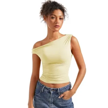 SUUKSESS Women Off Shoulder Tops Sleeveless Shirts Y2K Trendy Going Out Crop Tank Top (Butter Yellow...