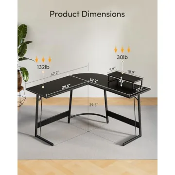 CubiCubi L Shaped Gaming Desk for Home Office and Gaming