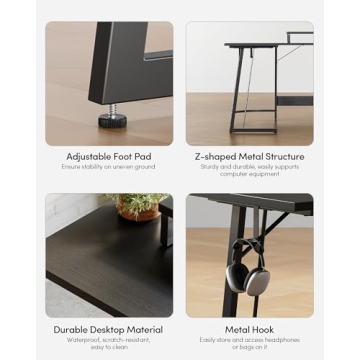 CubiCubi L Shaped Gaming Desk for Home Office and Gaming