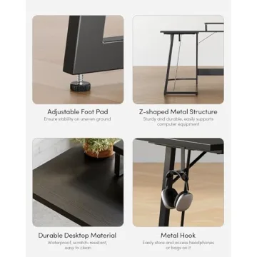 CubiCubi L Shaped Gaming Desk for Home Office and Gaming